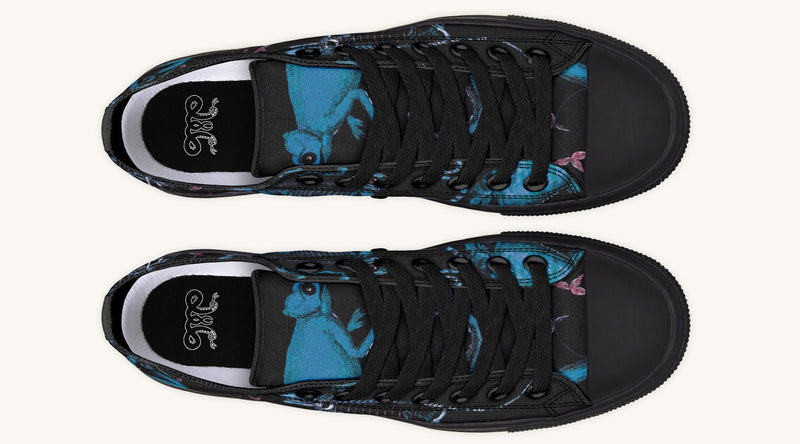 Reptilian in Bloom Black Blue Lowtops - Jaded Lament