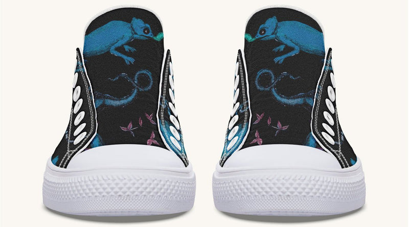 Reptilian in Bloom Black Blue Lowtops - Jaded Lament