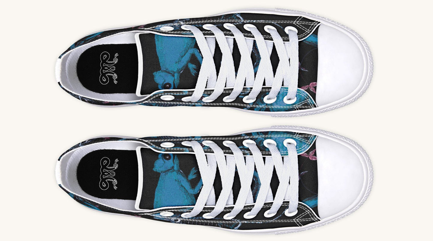 Reptilian in Bloom Black Blue Lowtops - Jaded Lament
