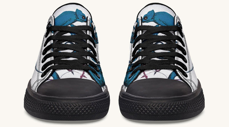 Reptilian in Bloom White Blue Lowtops - Jaded Lament