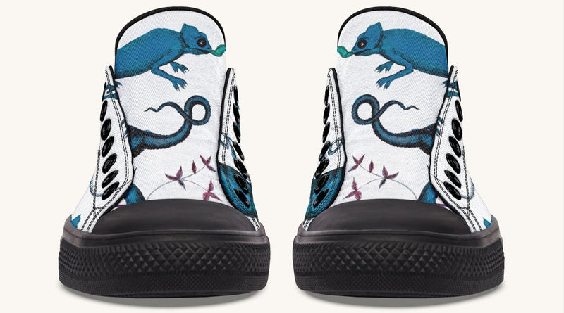 Reptilian in Bloom White Blue Lowtops - Jaded Lament