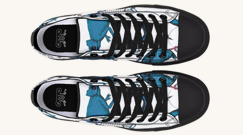 Reptilian in Bloom White Blue Lowtops - Jaded Lament