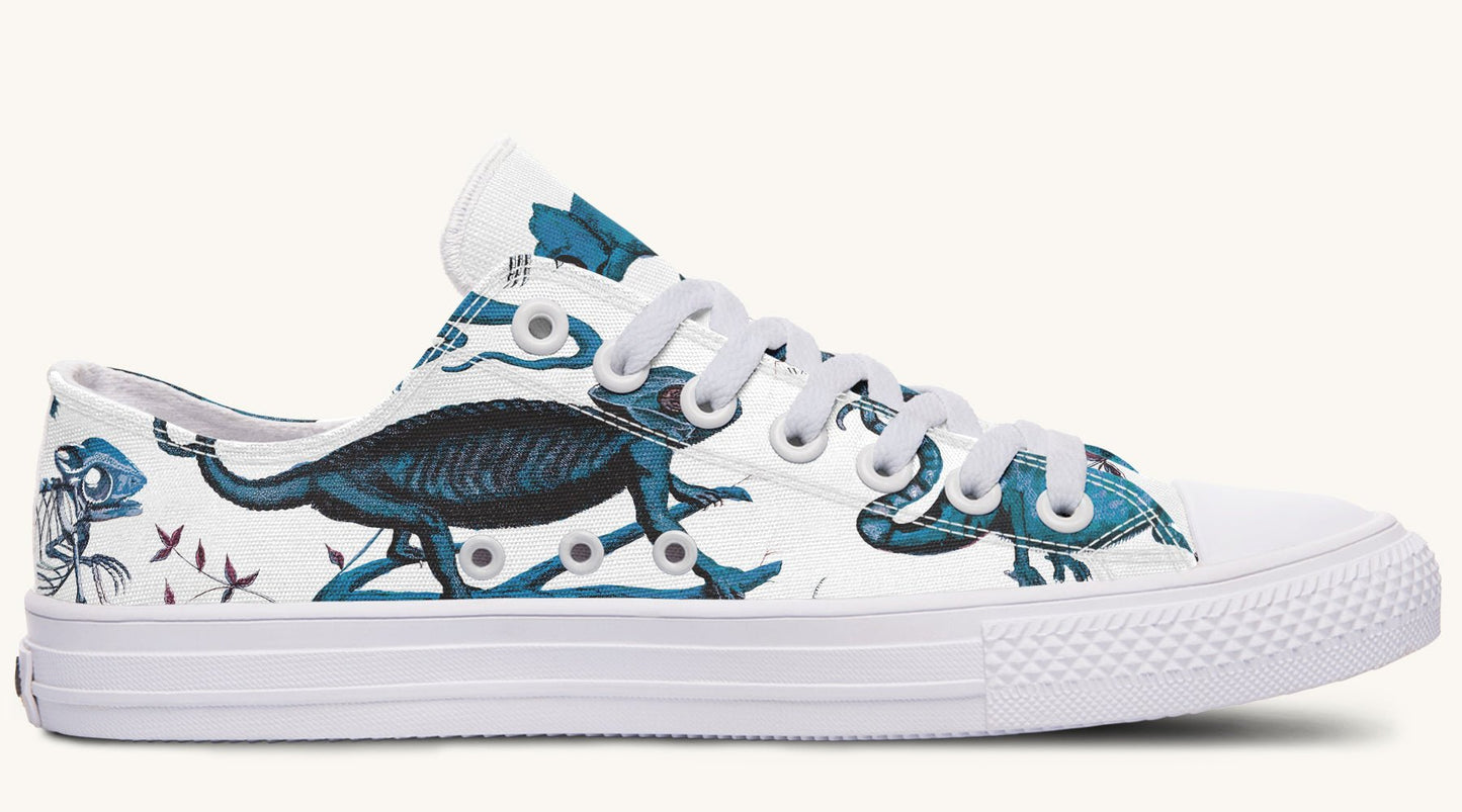 Reptilian in Bloom White Blue Lowtops - Jaded Lament