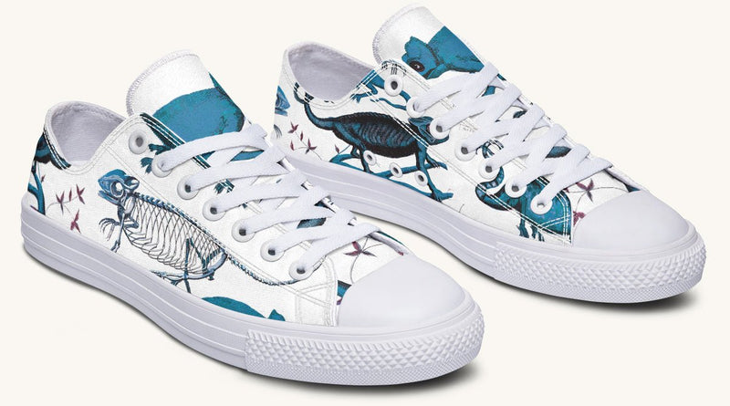 Reptilian in Bloom White Blue Lowtops - Jaded Lament