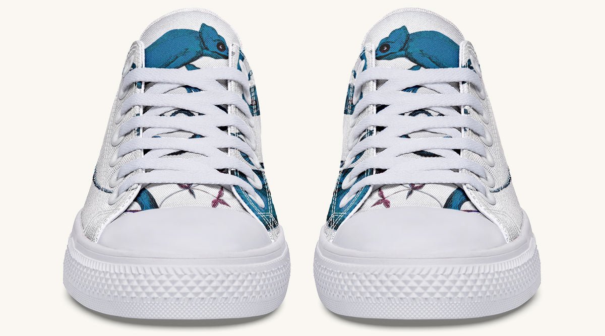 Reptilian in Bloom White Blue Lowtops - Jaded Lament