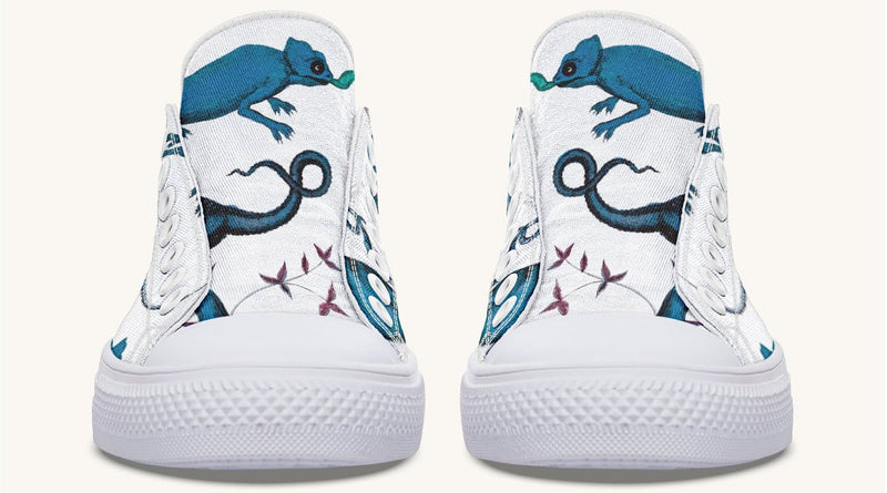 Reptilian in Bloom White Blue Lowtops - Jaded Lament