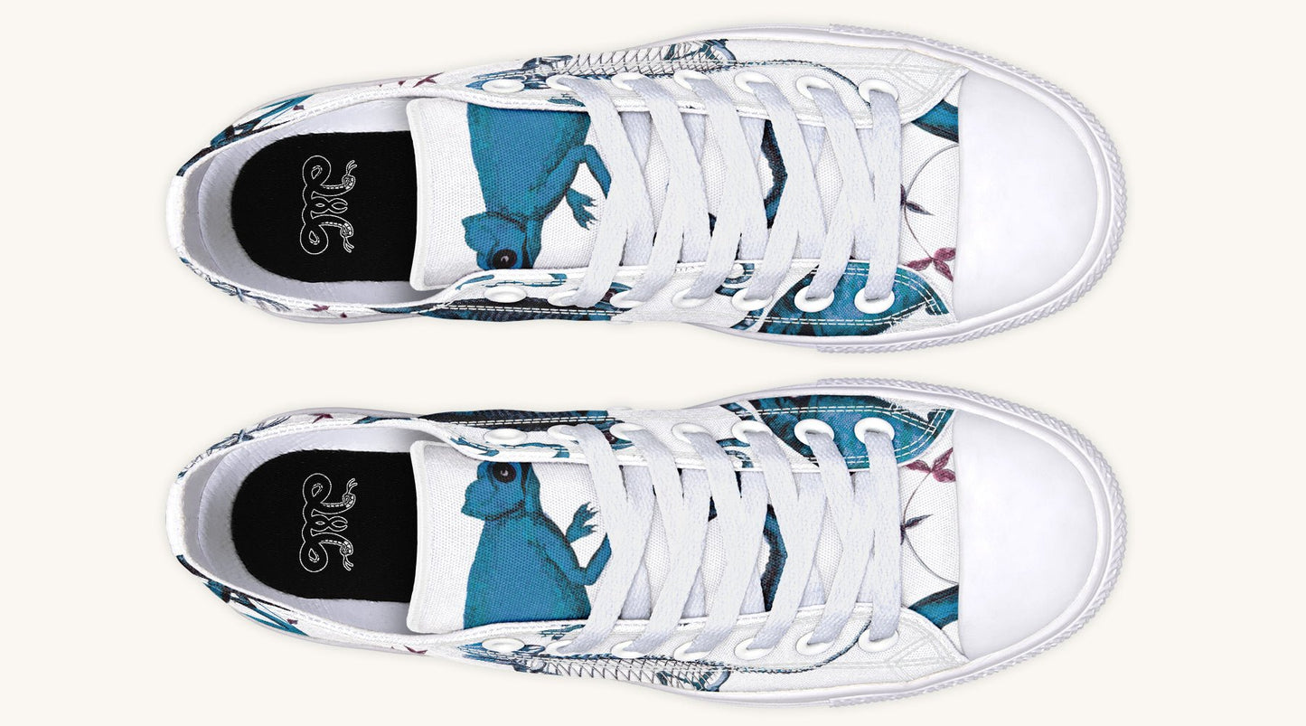 Reptilian in Bloom White Blue Lowtops - Jaded Lament