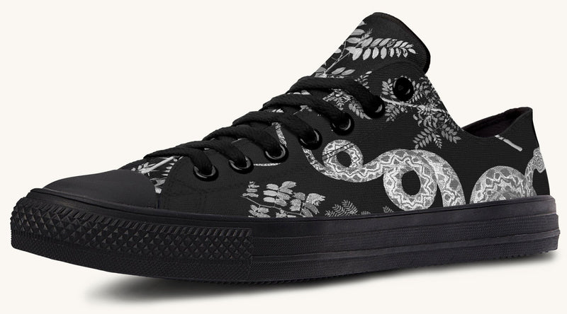 Serpent in Bloom Black And White Lowtops - Jaded Lament