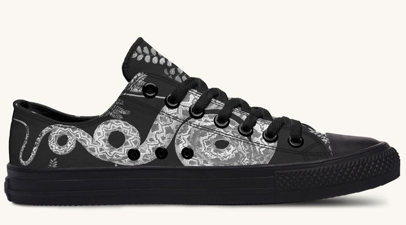 Serpent in Bloom Black And White Lowtops - Jaded Lament