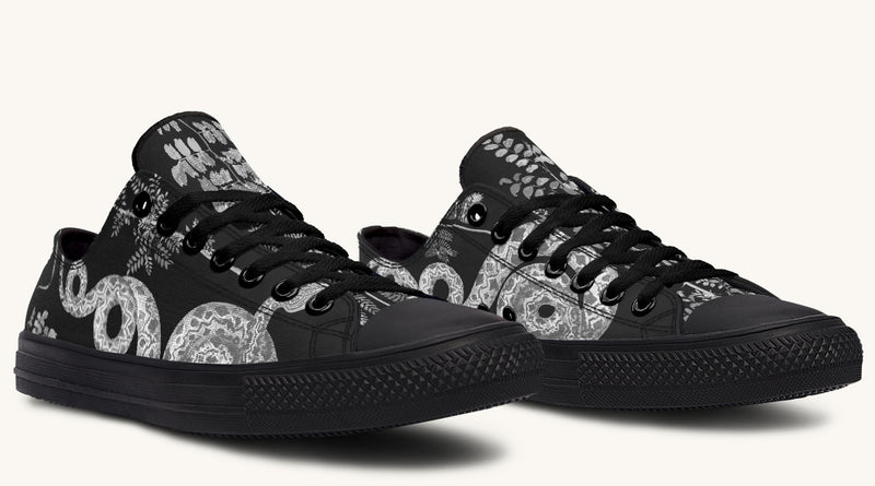 Serpent in Bloom Black And White Lowtops - Jaded Lament