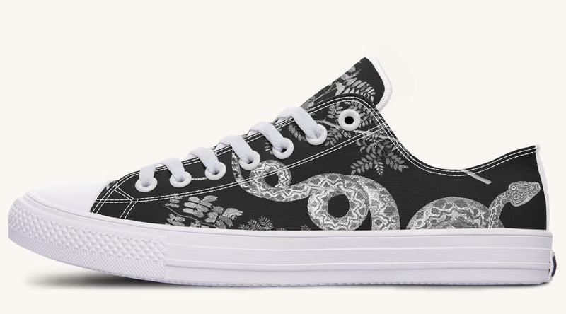 Serpent in Bloom Black And White Lowtops - Jaded Lament