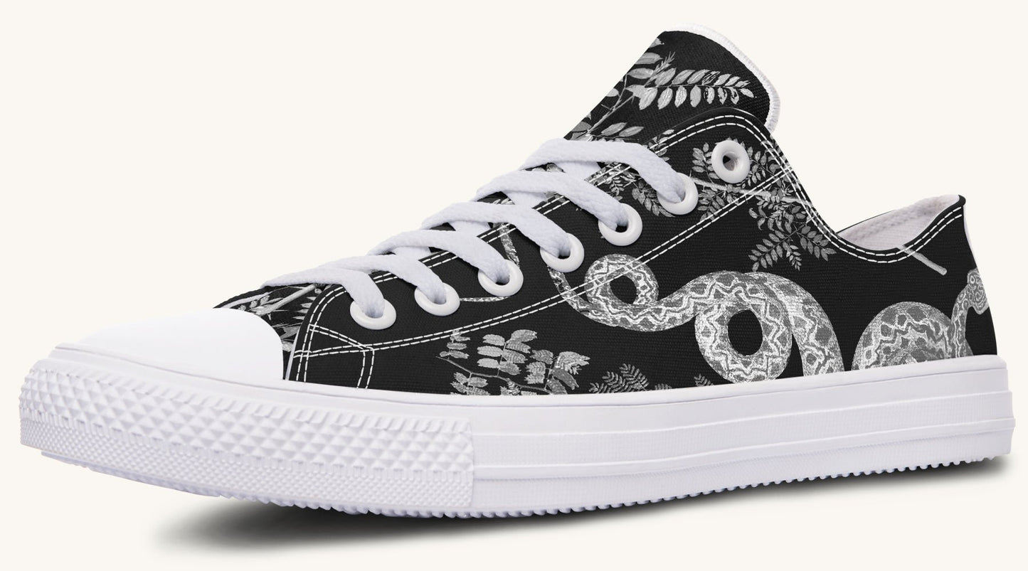 Serpent in Bloom Black And White Lowtops - Jaded Lament