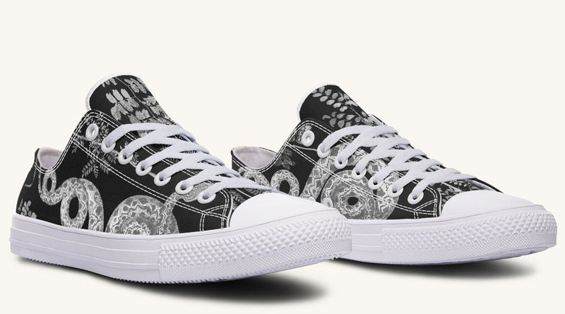 Serpent in Bloom Black And White Lowtops - Jaded Lament