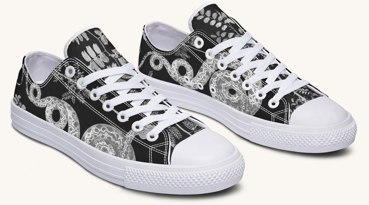 Serpent in Bloom Black And White Lowtops - Jaded Lament