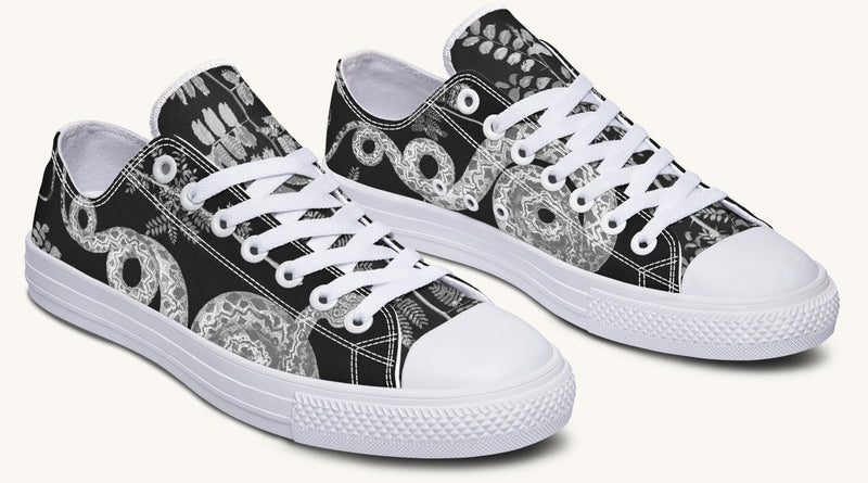 Serpent in Bloom Black And White Lowtops - Jaded Lament