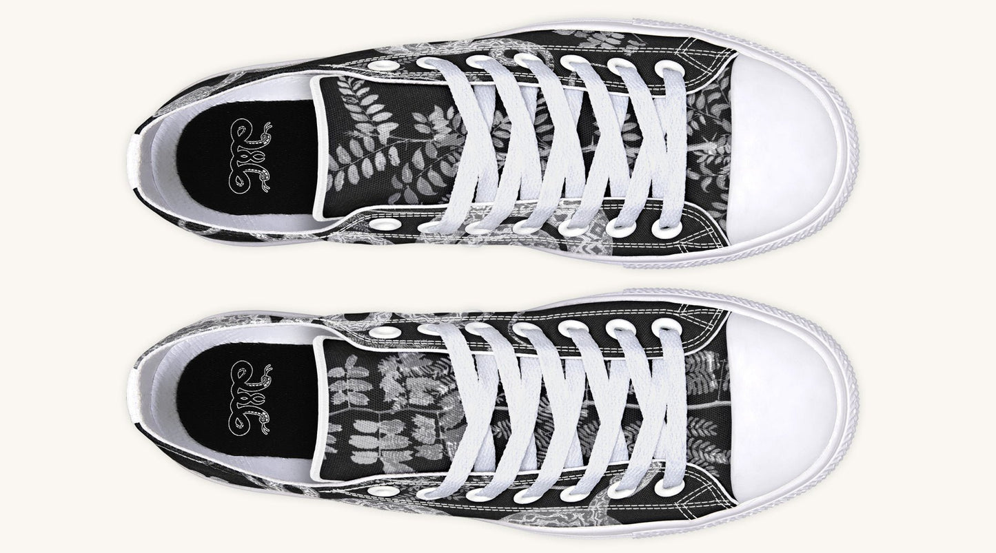 Serpent in Bloom Black And White Lowtops - Jaded Lament