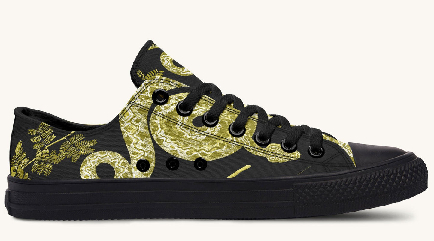 Serpent in Bloom Black Yellow Green Lowtops - Jaded Lament