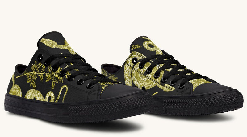 Serpent in Bloom Black Yellow Green Lowtops - Jaded Lament