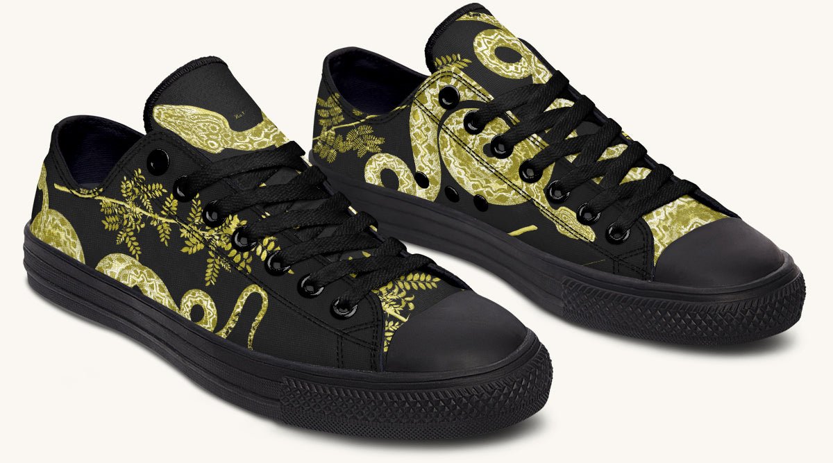 Serpent in Bloom Black Yellow Green Lowtops - Jaded Lament