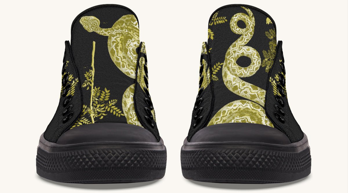 Serpent in Bloom Black Yellow Green Lowtops - Jaded Lament