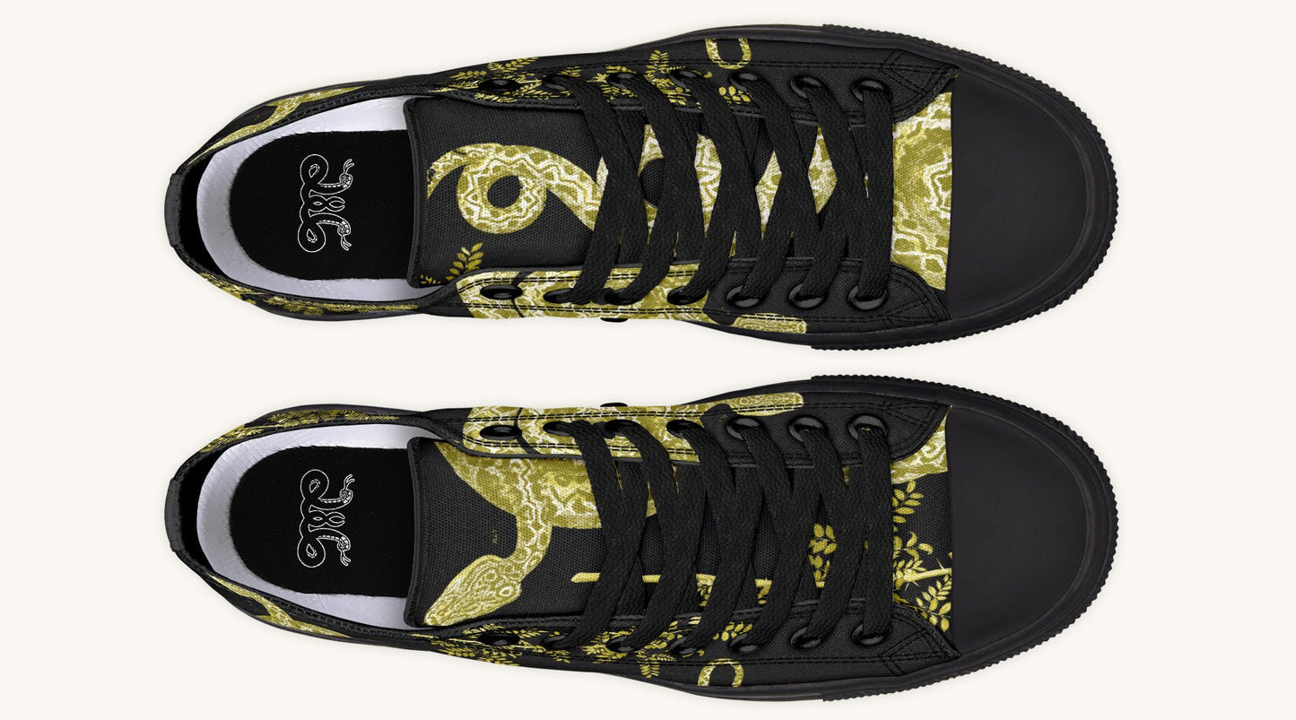 Serpent in Bloom Black Yellow Green Lowtops - Jaded Lament