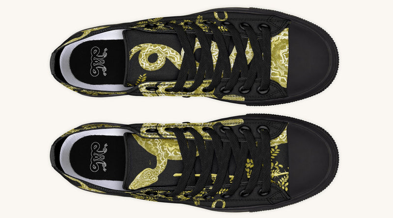 Serpent in Bloom Black Yellow Green Lowtops - Jaded Lament