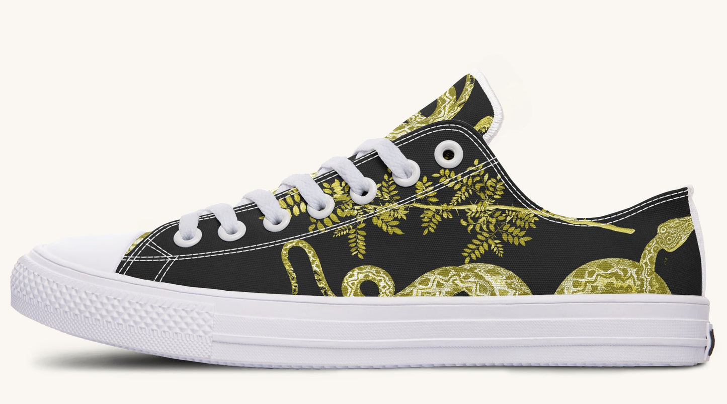 Serpent in Bloom Black Yellow Green Lowtops - Jaded Lament
