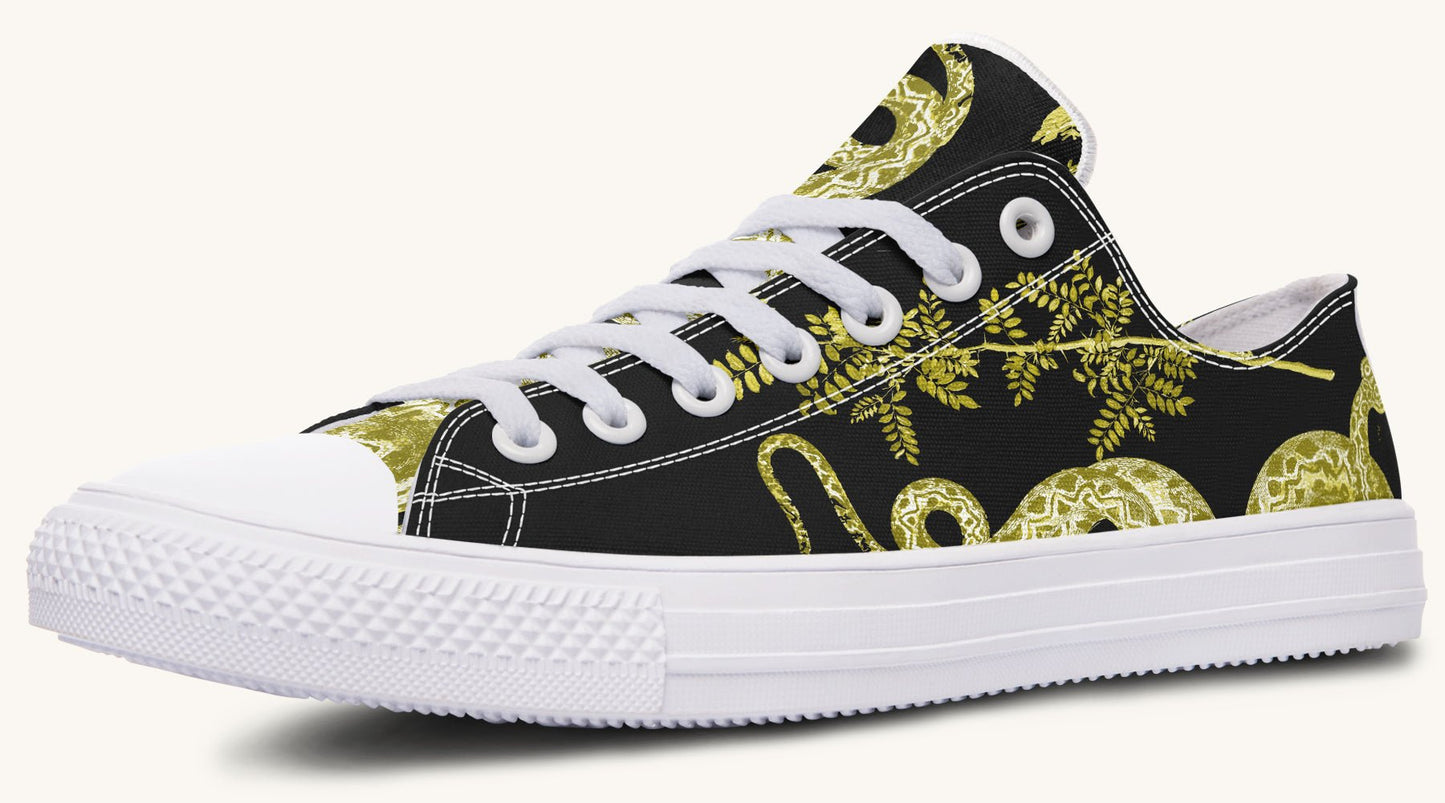 Serpent in Bloom Black Yellow Green Lowtops - Jaded Lament