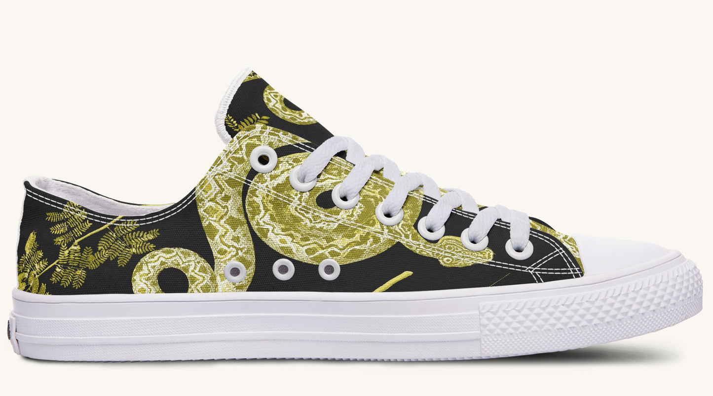 Serpent in Bloom Black Yellow Green Lowtops - Jaded Lament