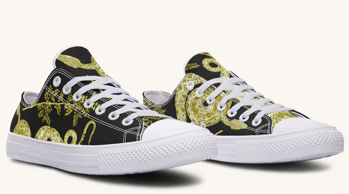 Serpent in Bloom Black Yellow Green Lowtops - Jaded Lament