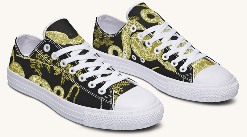 Serpent in Bloom Black Yellow Green Lowtops - Jaded Lament