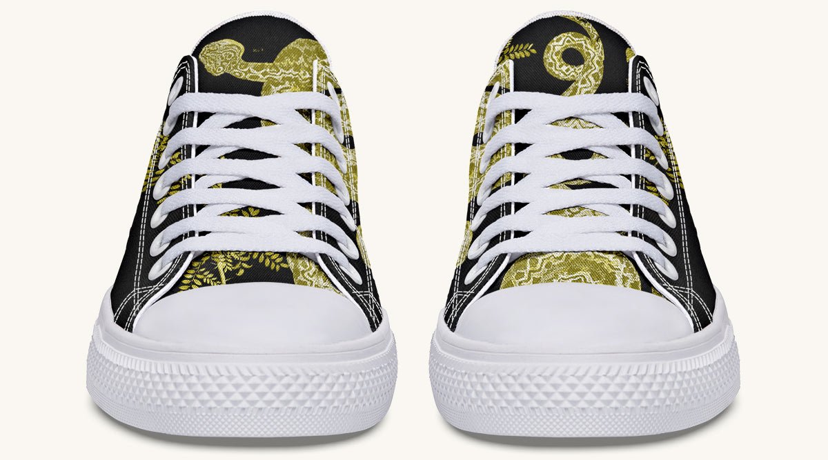 Serpent in Bloom Black Yellow Green Lowtops - Jaded Lament