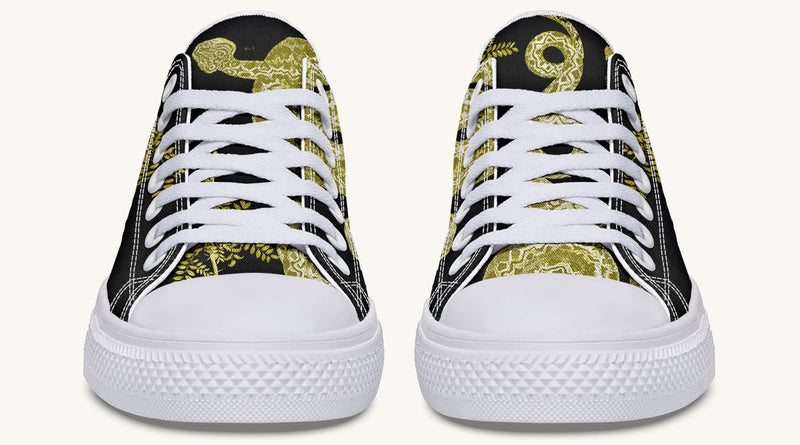 Serpent in Bloom Black Yellow Green Lowtops - Jaded Lament