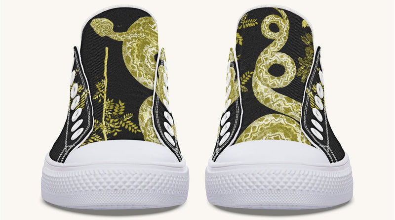 Serpent in Bloom Black Yellow Green Lowtops - Jaded Lament
