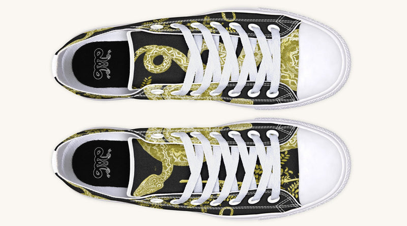 Serpent in Bloom Black Yellow Green Lowtops - Jaded Lament