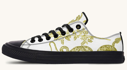 Serpent in Bloom White Yellow Green Lowtops - Jaded Lament