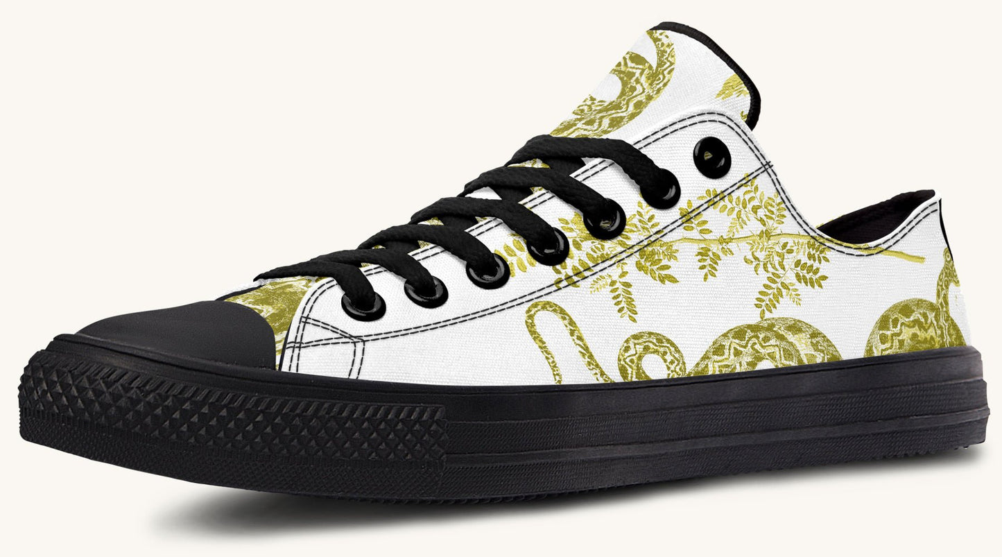 Serpent in Bloom White Yellow Green Lowtops - Jaded Lament