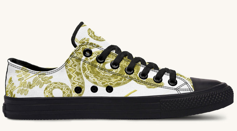 Serpent in Bloom White Yellow Green Lowtops - Jaded Lament