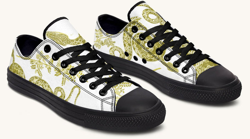 Serpent in Bloom White Yellow Green Lowtops - Jaded Lament