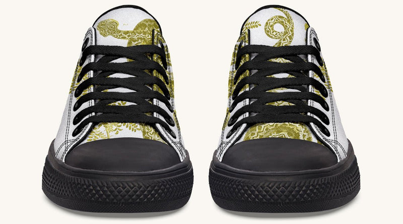 Serpent in Bloom White Yellow Green Lowtops - Jaded Lament