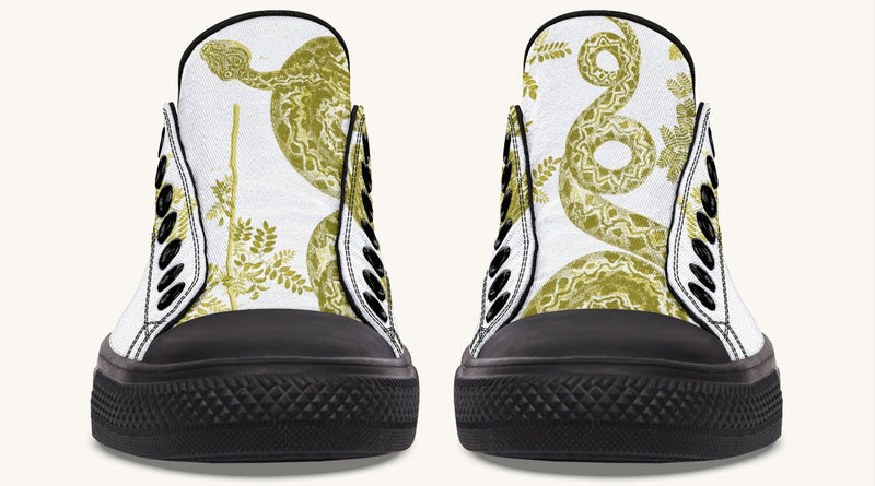Serpent in Bloom White Yellow Green Lowtops - Jaded Lament