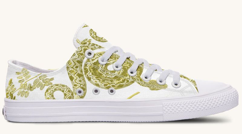 Serpent in Bloom White Yellow Green Lowtops - Jaded Lament