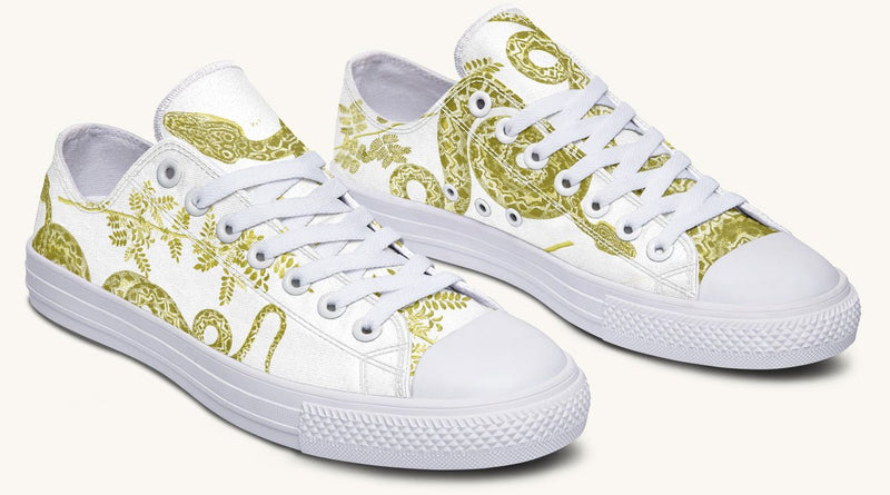 Serpent in Bloom White Yellow Green Lowtops - Jaded Lament