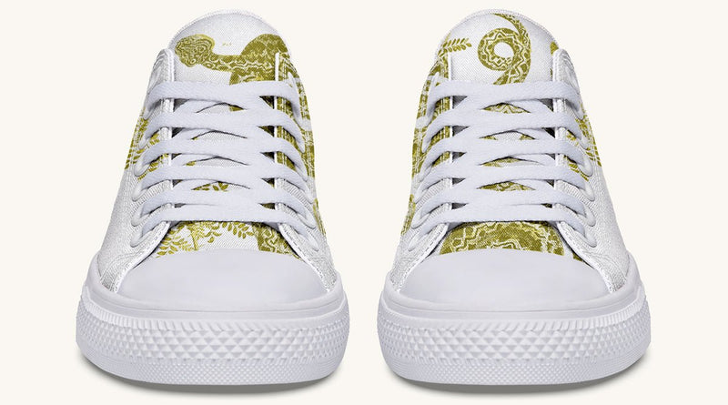 Serpent in Bloom White Yellow Green Lowtops - Jaded Lament