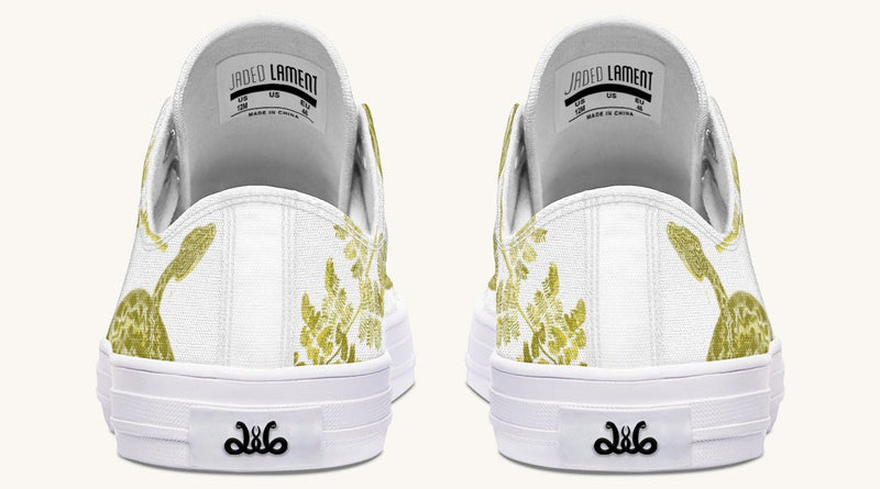 Serpent in Bloom White Yellow Green Lowtops - Jaded Lament