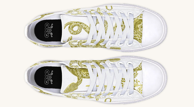 Serpent in Bloom White Yellow Green Lowtops - Jaded Lament