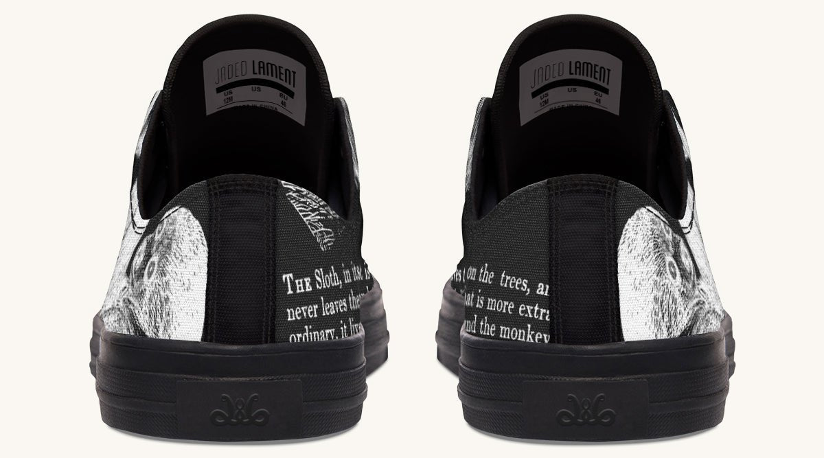 The Sloth Stays White Black Lowtops - Jaded Lament