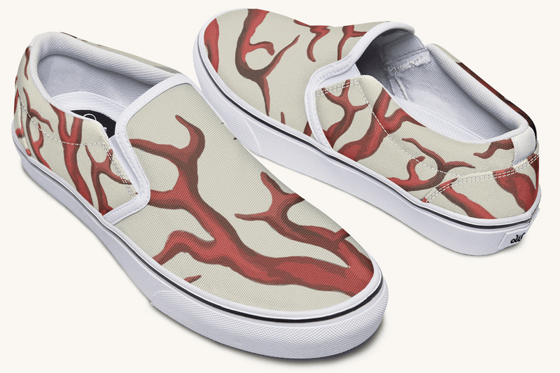 A Bloodroot Coral Sea Slip On Shoes - Jaded Lament