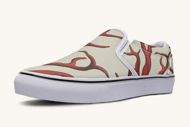 A Bloodroot Coral Sea Slip On Shoes - Jaded Lament