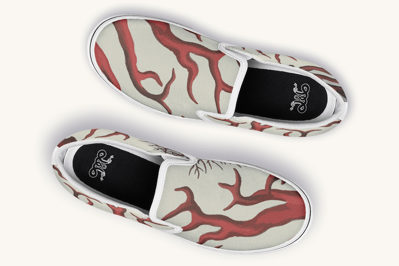 A Bloodroot Coral Sea Slip On Shoes - Jaded Lament